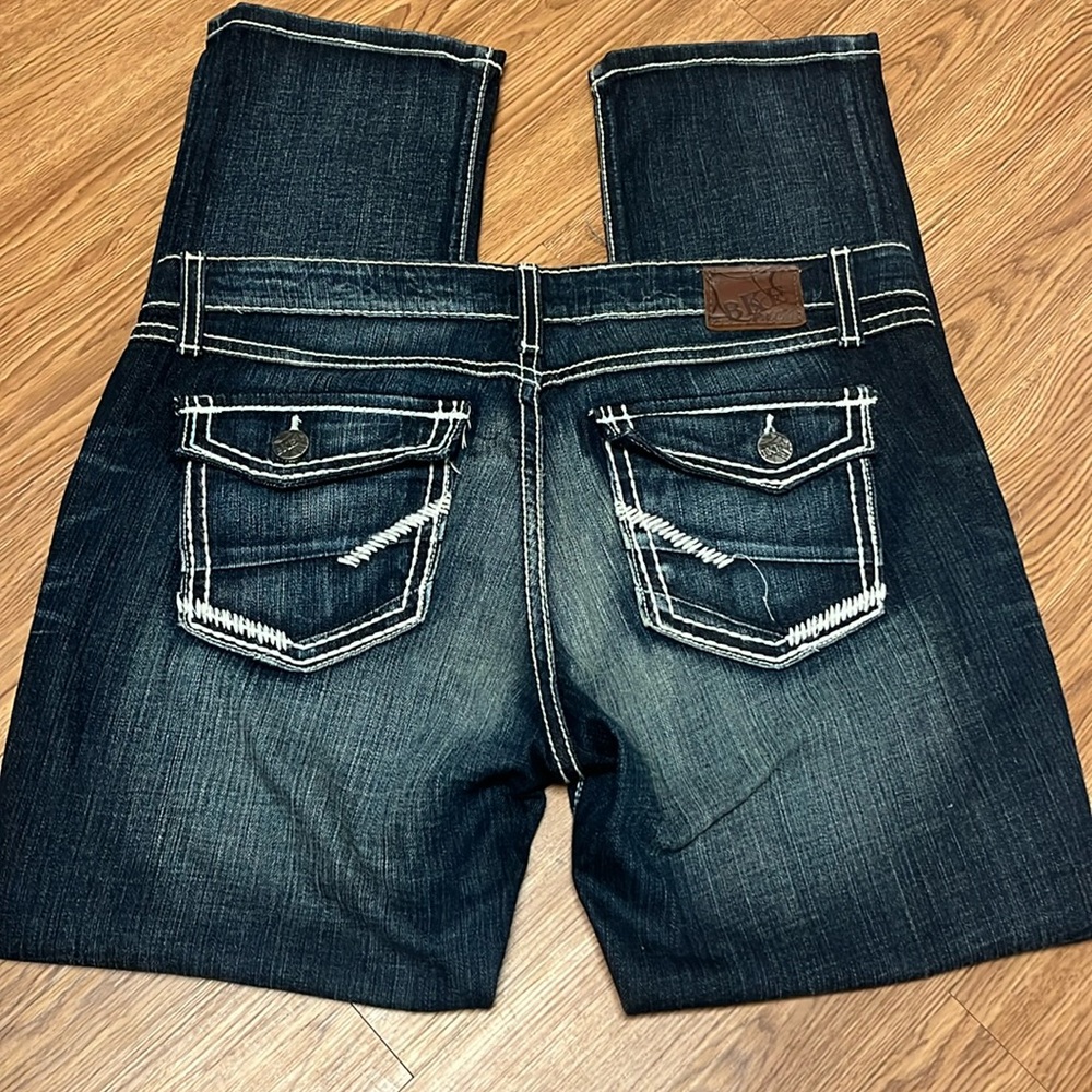 BKE Sabrina Women's Slim Leg Dark Wash Jeans Blue Denim Distressed 31x30